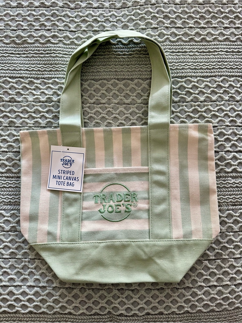 Trader Joe’s Green & Cream Striped Mini Canvas Tote Bag - NEW DROP
